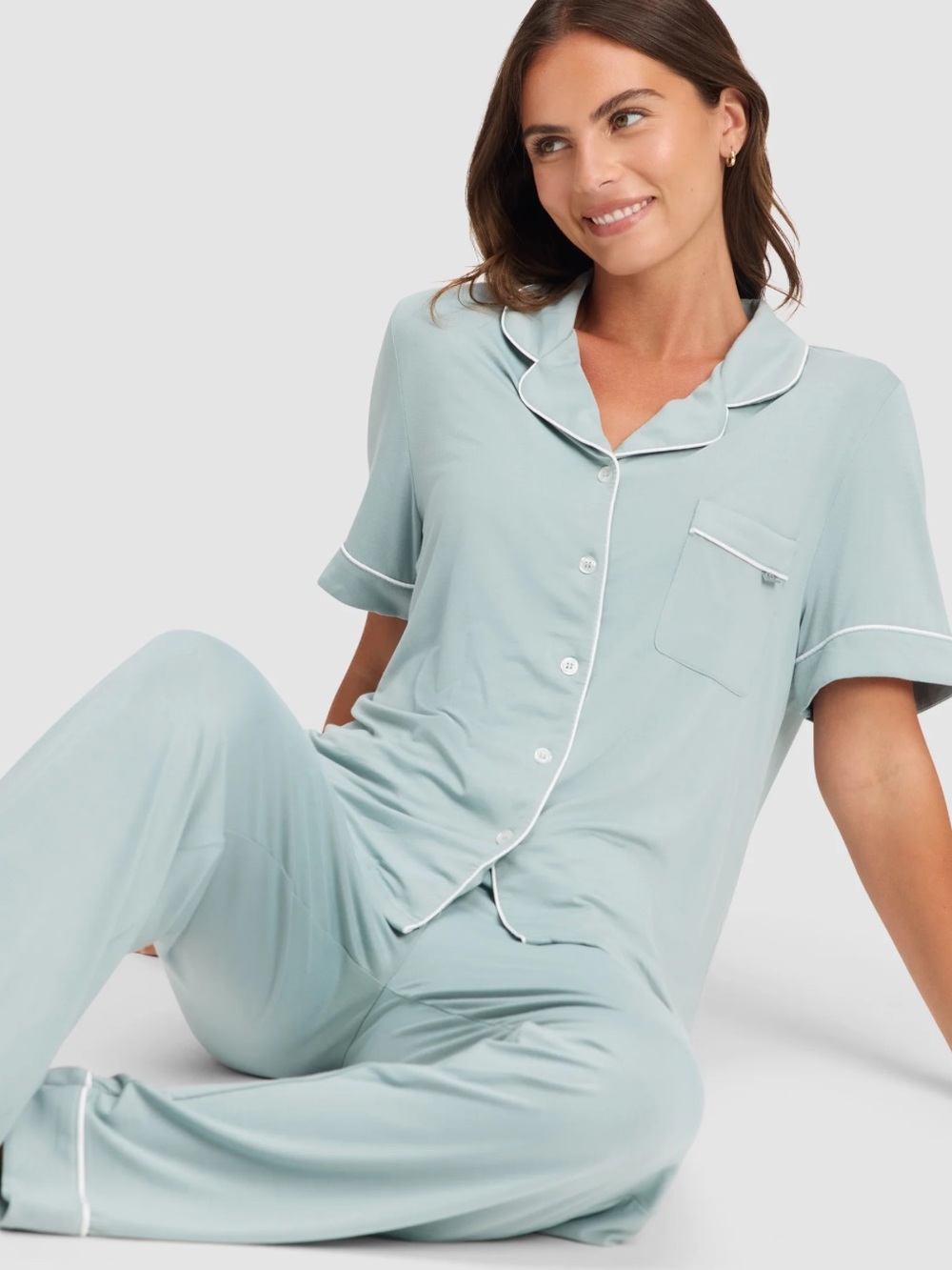 Cozy Earth Brooke Blue Bamboo Stretch-Knit  Pajama Set